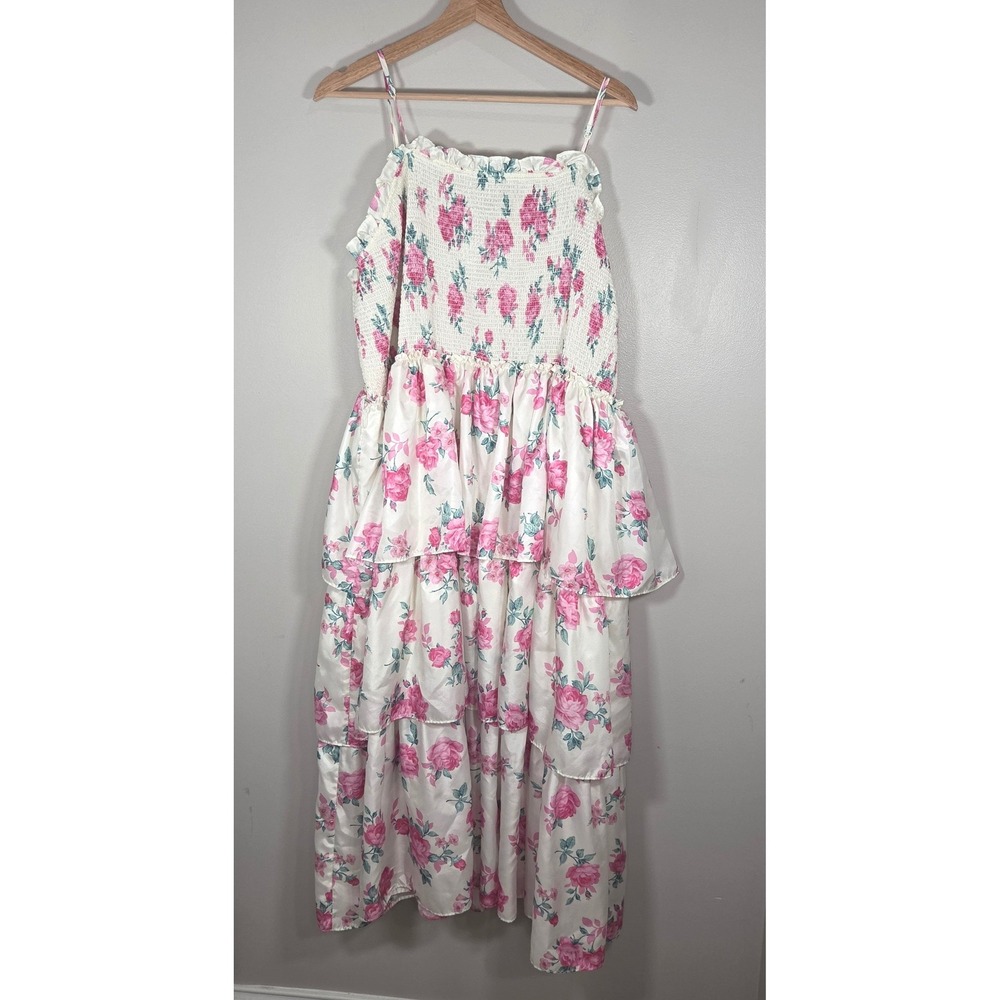 LoveShackFancy Target Floral Smocked Milkmaid Romantic Maxi Dress 3X Pink